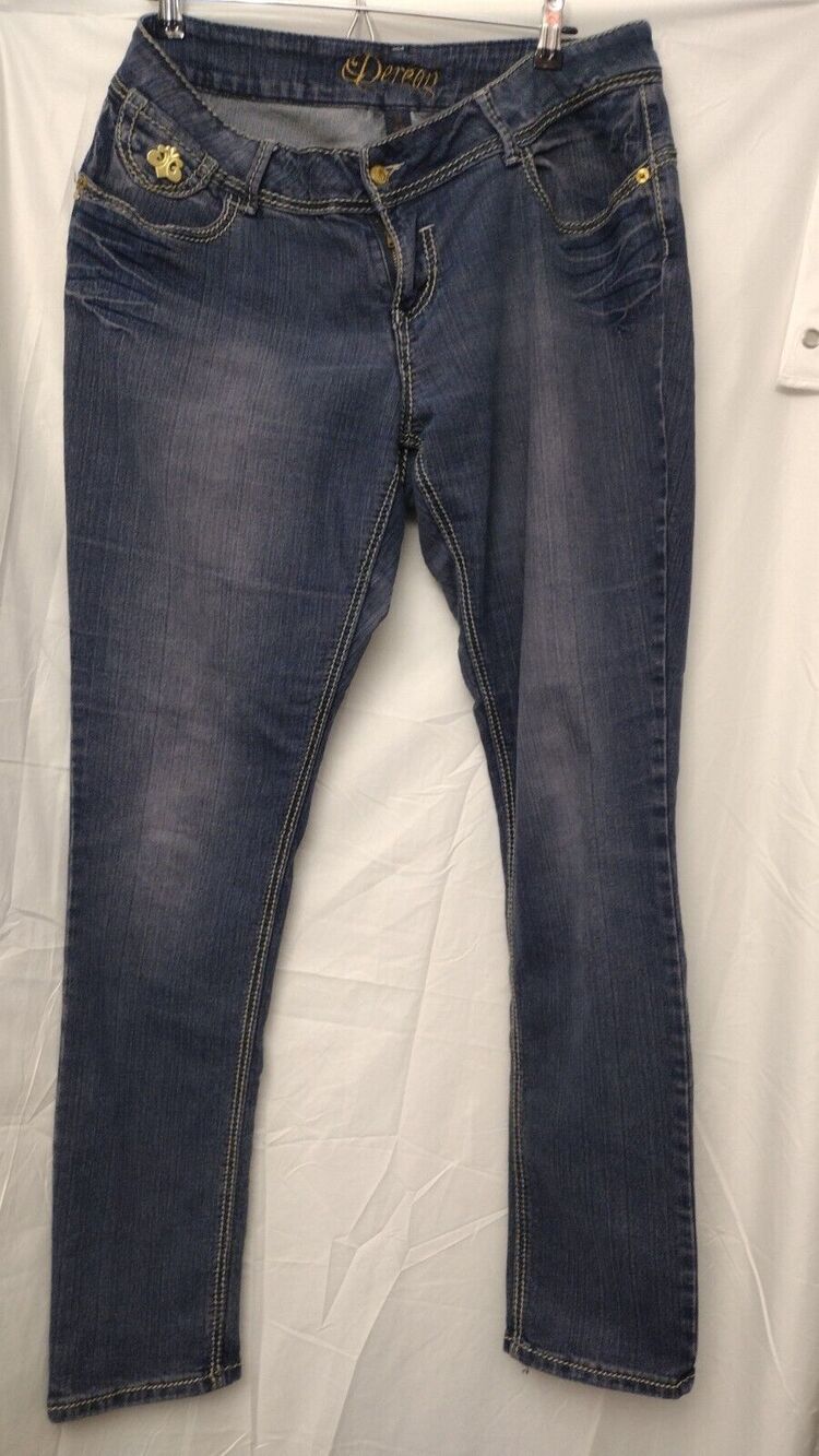 Dereon Womens Jeans Sz 14 Dark Wash Mid Rise Stretch Skinny Leg Zip Fly Closure
